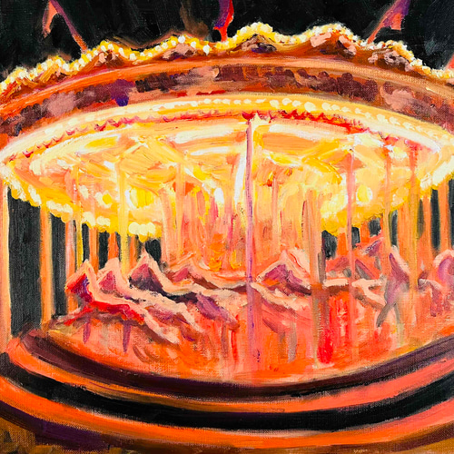 32×41㎝「夜のメリーゴーランド」油彩画・原画・F6 32×41㎝「夜のメリーゴーランド2」原画・油彩画・F6 | かいがのみせ