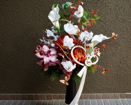 1点もの】迎春から通年へ｜木蓮とシンビジュームの和モダン大型