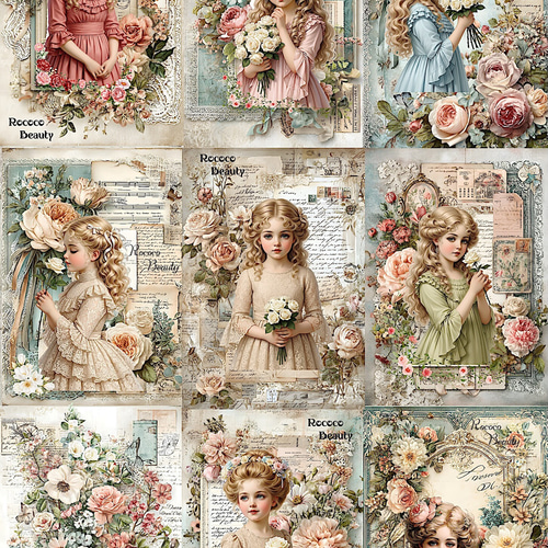 パネル生地 女の子 ビクトリアガール ビンテージデザイン 生地