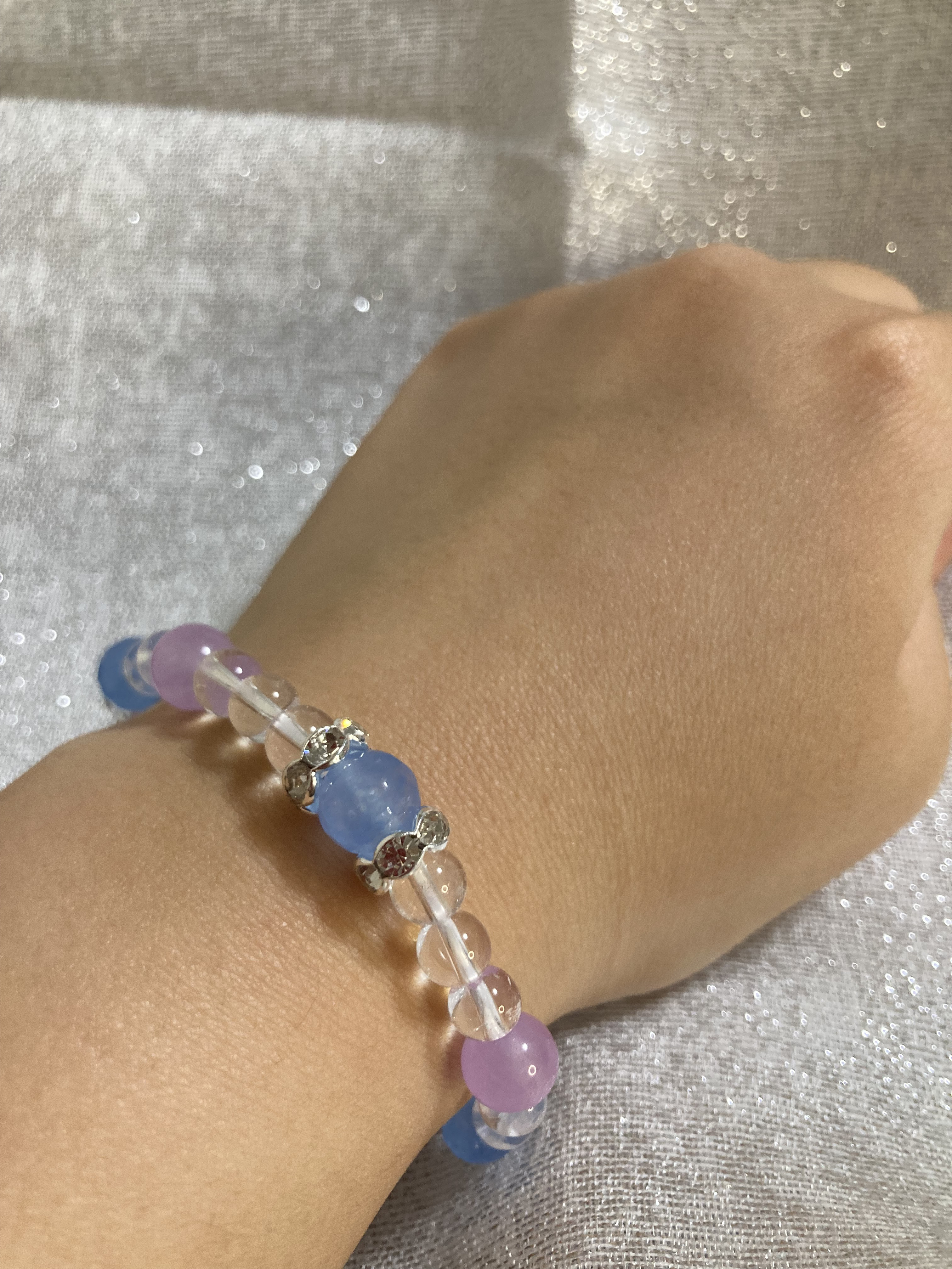 シーブルージェード（128面カット）×ライトパステルジェード ブレスレット（15cm）｜天然石アクセサリー