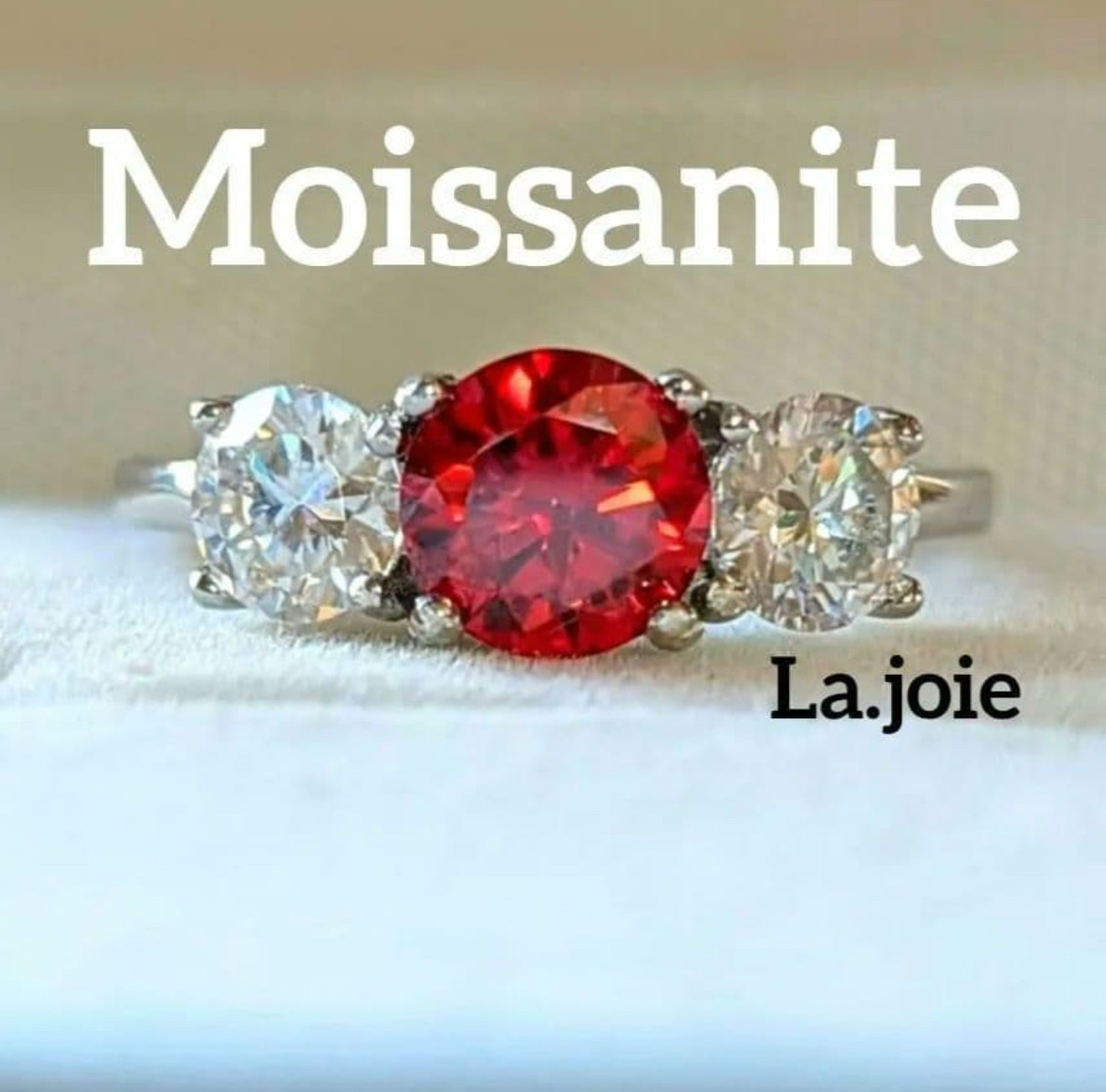 最高品質 モアサナイト ルビー 3STONE リング