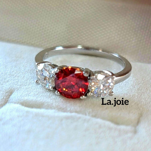 最高品質 モアサナイト ルビー 3STONE リング 指輪・リング LA-J