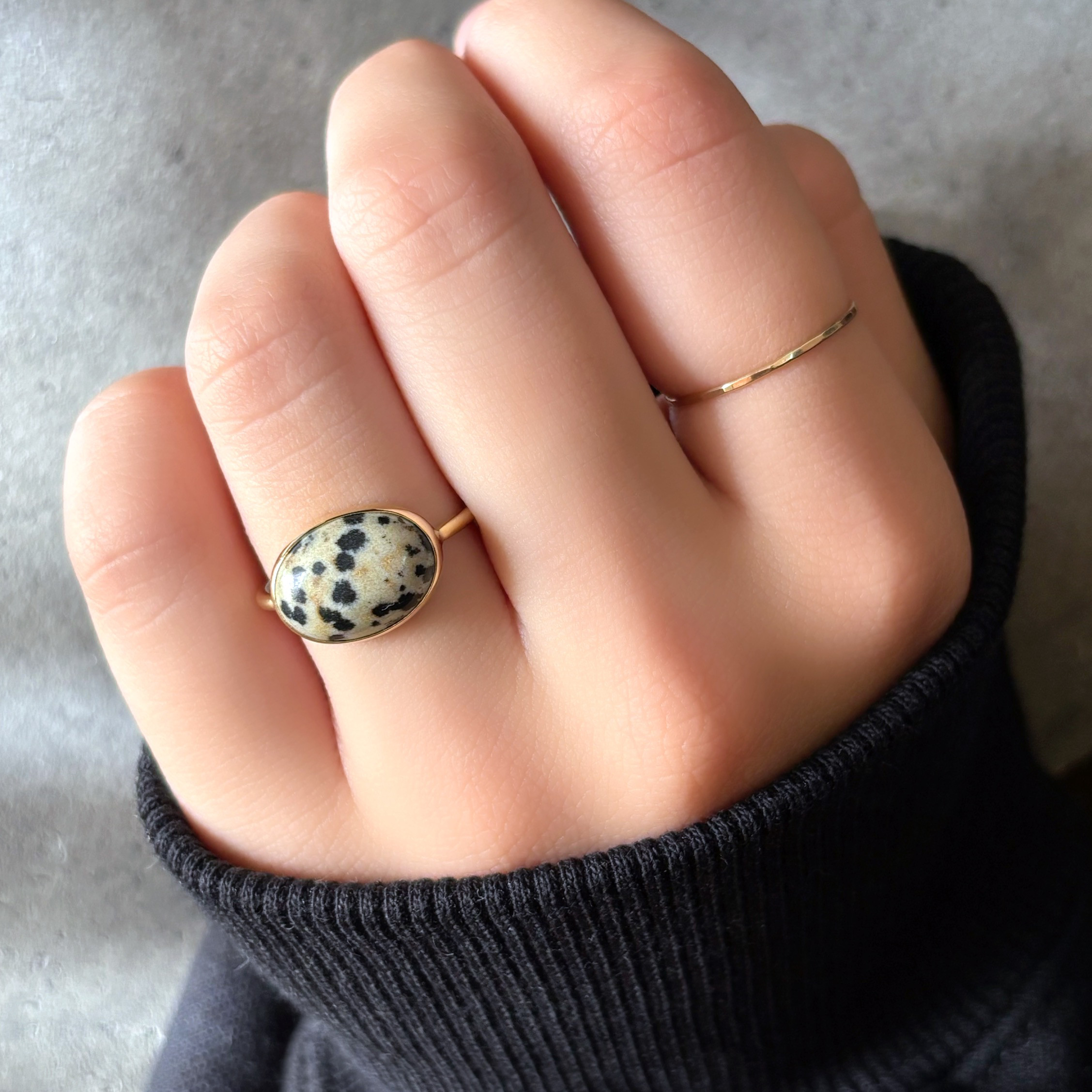 【受注制作】ダルメシアンジャスパーのリング（真鍮・silver950）