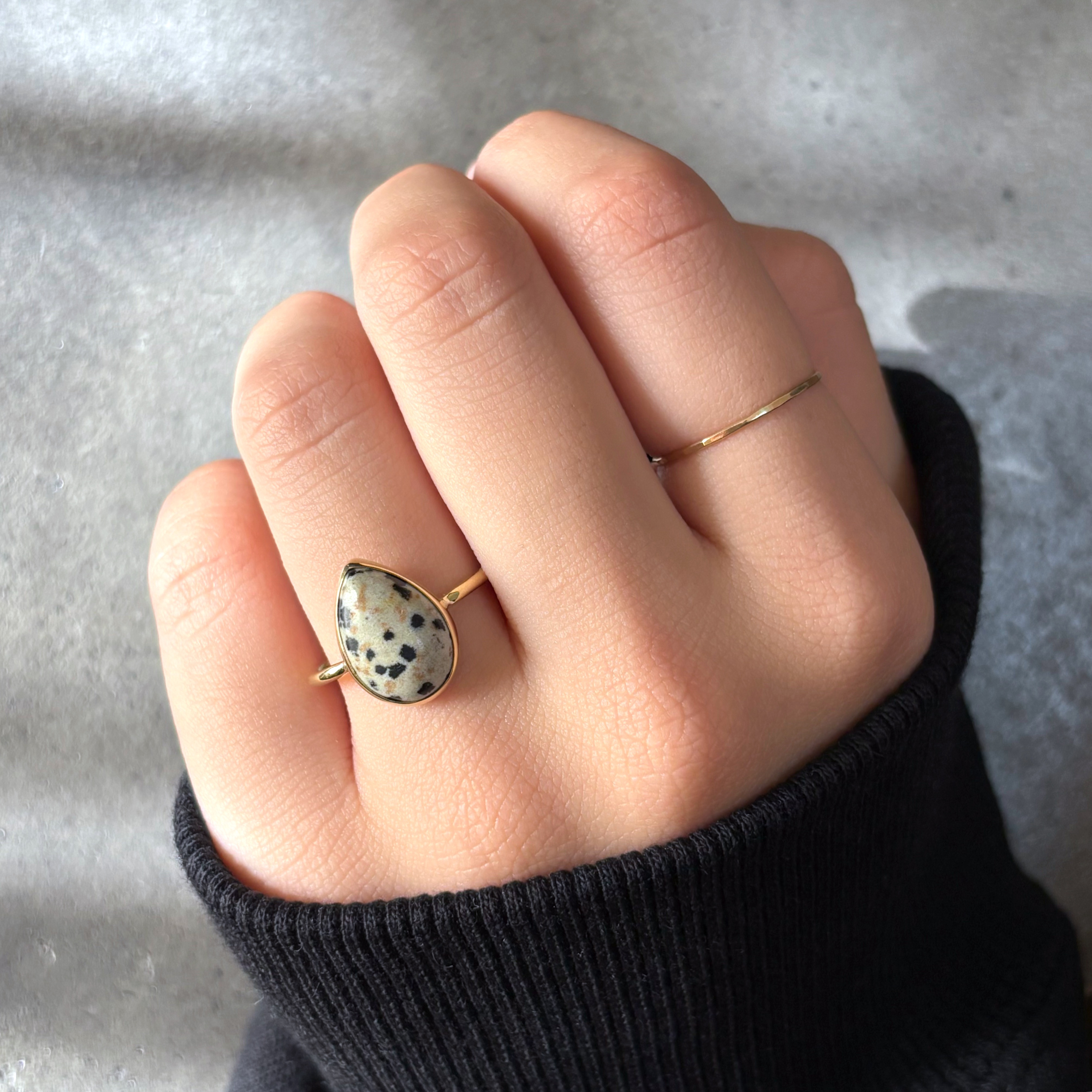 【受注制作】雫のダルメシアンジャスパーのリング（真鍮・silver950）