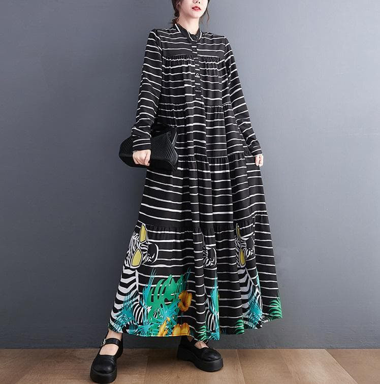 大きいサイズ レディース 秋冬　春 新品 長袖 ワンピース　ロング　ボーダー