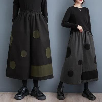 ガウチョパンツ　ワイド　大きいサイズ レディース 秋冬　ドット　春 ゆったり