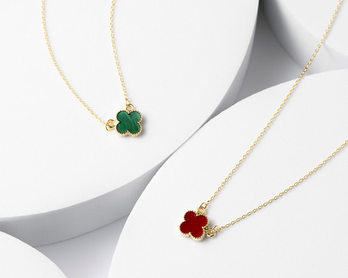 MINI GLORIA ネックレス SV925 ゴールド×レッド クローバー ネックレス【9mm】ワイン グリーン ゴールド 四葉
