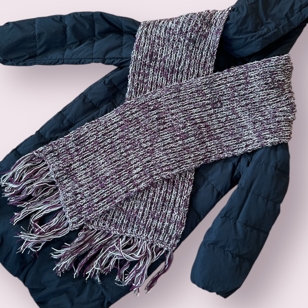 イギリスゴム編みの幅広ロングマフラー