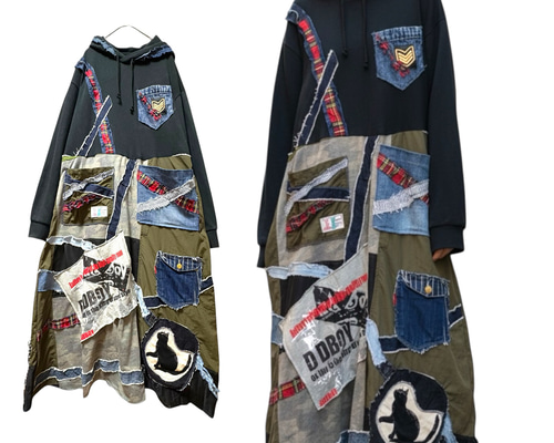 一点物｜STANDARD REMAKE DRESS｜古着再構築・黒パーカーワンピース