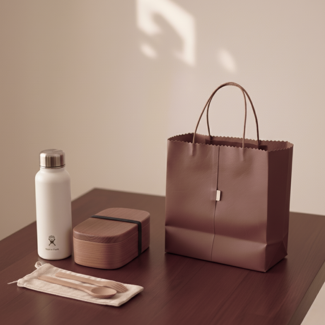 本革 レザートートバッグ｜紙袋モチーフ・牛革ブラウン｜折りたたみ可能なショッピングバッグ 7,840円