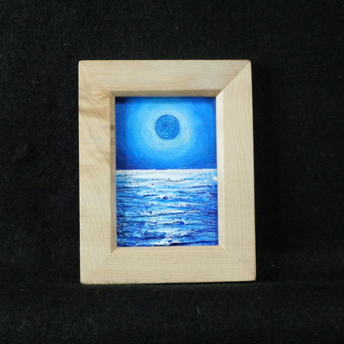 油絵 油彩 油彩画 絵画 アートパネル【青い満月】 油絵 油彩 油彩画 絵 絵画 【青い満月と輝く海】 絵画 HR 通販