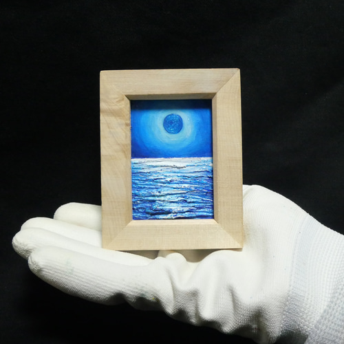 油絵 油彩 油彩画 絵 絵画 ミニ絵画【青い満月】 絵画 HR 通販