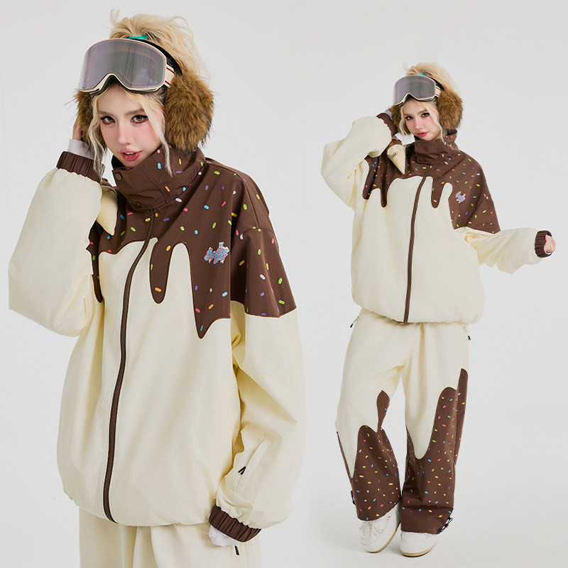 2026 スノボウェア 上下セット アイスクリーム 3L裏起毛 防水 レディース メンズ ジャケット パンツ SK124