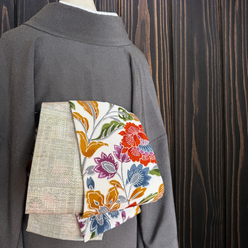 着物反物* 白の帯 大人の兵児帯 半幅帯 長尺465cm 和装小物（帯・半襟