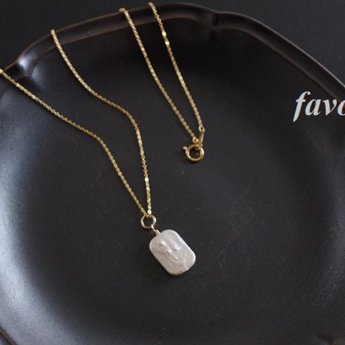 レクタングル淡水パールネックレスチャーム 14Kgf ペンダントトップ