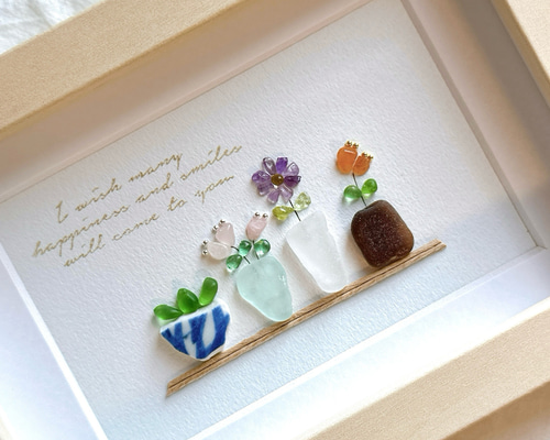 No.148 シーグラス シーグラスアート 天然石 花瓶 お花 フラワー