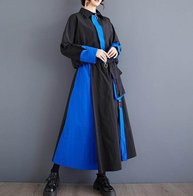 新品 大きいサイズブルーセットアップ ショートトップスロングスカート秋冬