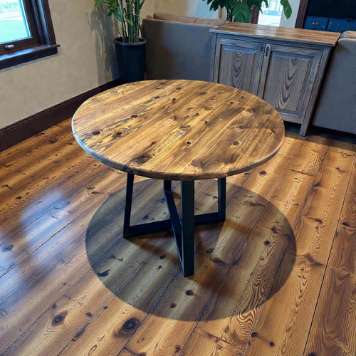 在庫あり 即納 丸テーブル 机 リビング ダーク アイアン カフェ 天然木