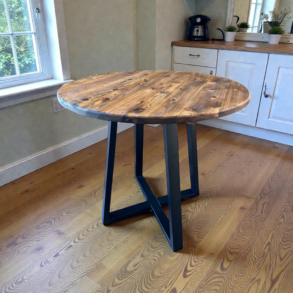 在庫あり　即納　丸テーブル　机　リビング　ダーク　アイアン　カフェ　天然木　杉材　円卓　サイズ変更可能 2枚目の画像
