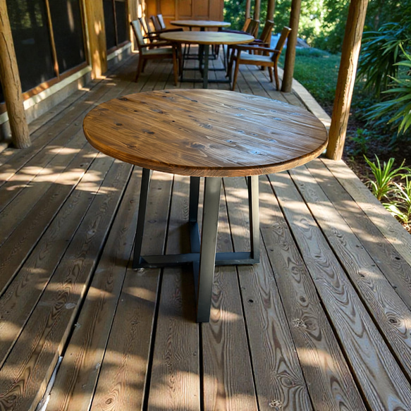 在庫あり　即納　丸テーブル　机　リビング　ダーク　アイアン　カフェ　天然木　杉材　円卓　サイズ変更可能 4枚目の画像
