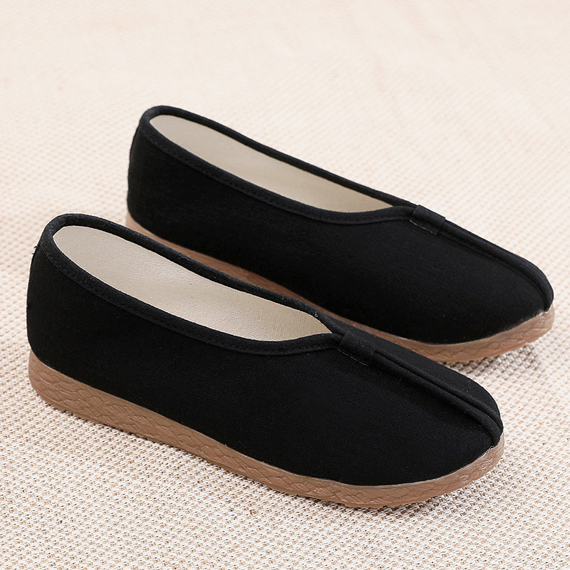 黒布靴女性型作業靴純色丸首滑り止め牛すじ底軟底老北京布靴女性靴軽便