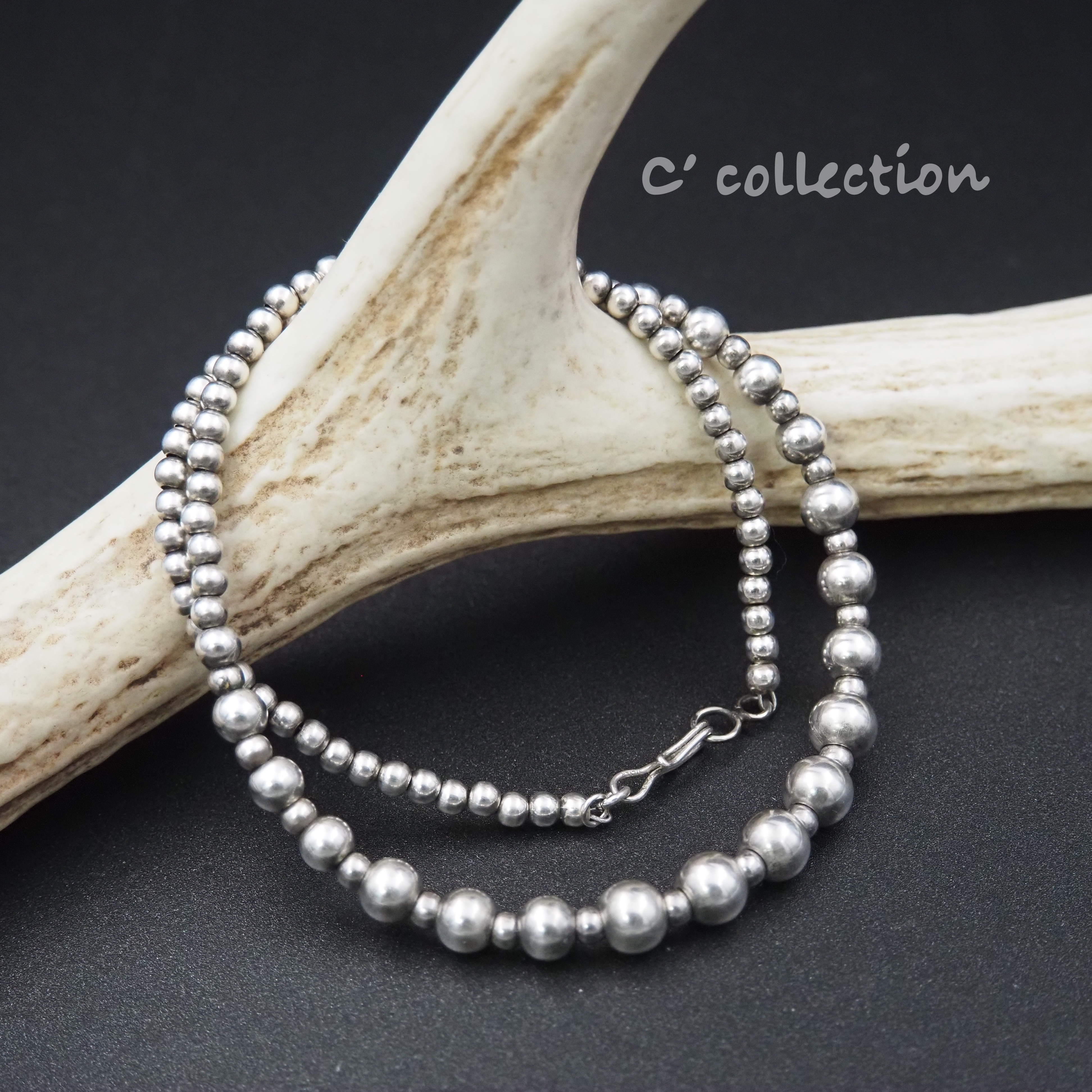 C2N-49 ナバホパール シルバービーズネックレス 45cm ラウンド　グラデーション　ハンドメイド