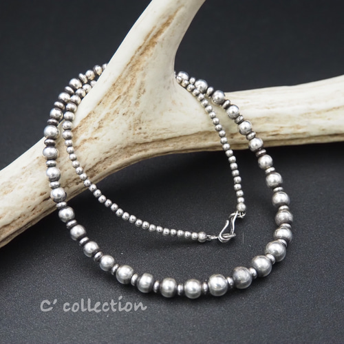 【極美品】パール×シルバービーズ ネックレス 天然石 ハンドメイド 上品 C2N-50 ナバホパール シルバービーズネックレス 50cm ラウンド