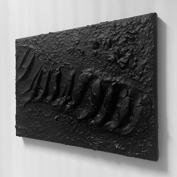 銀と黒の現代アート F4 ｜絵画　抽象画　テクスチャーアート　壁掛け　モダン 重厚感ある黒いテクスチャーアート 絵画 アートパネル ブラック 抽象画