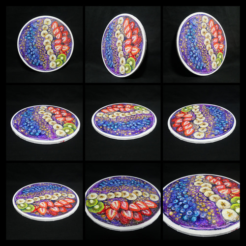 油絵 油彩 油彩画 絵 絵画 丸形キャンバス【アサイーボウル】 絵画