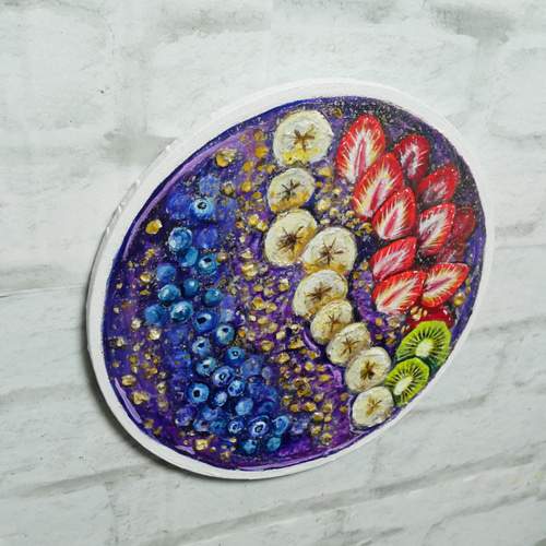 油絵 油彩 油彩画 絵 絵画 丸形キャンバス【アサイーボウル】 絵画