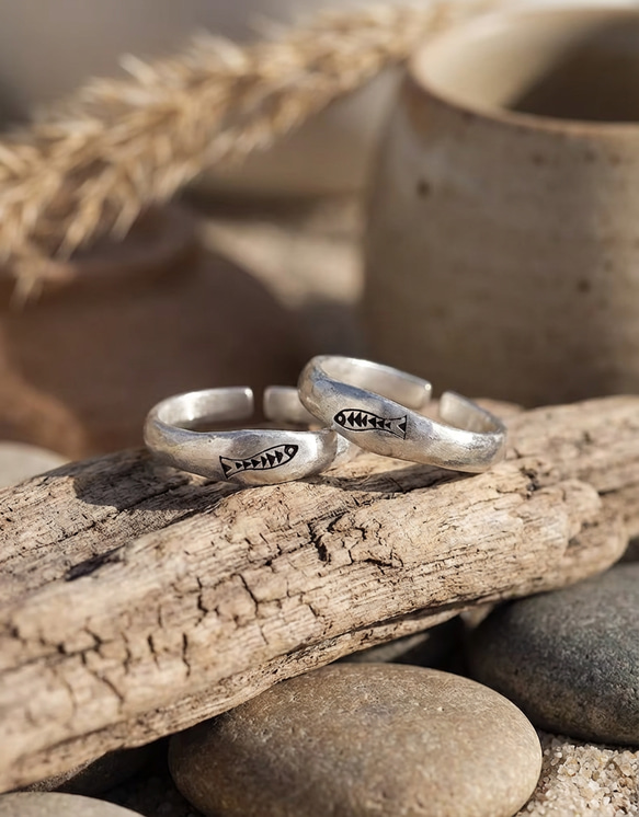 幸運を泳ぐ魚】シルバー手作り 純銀リング SV999 フリーサイズ 魚