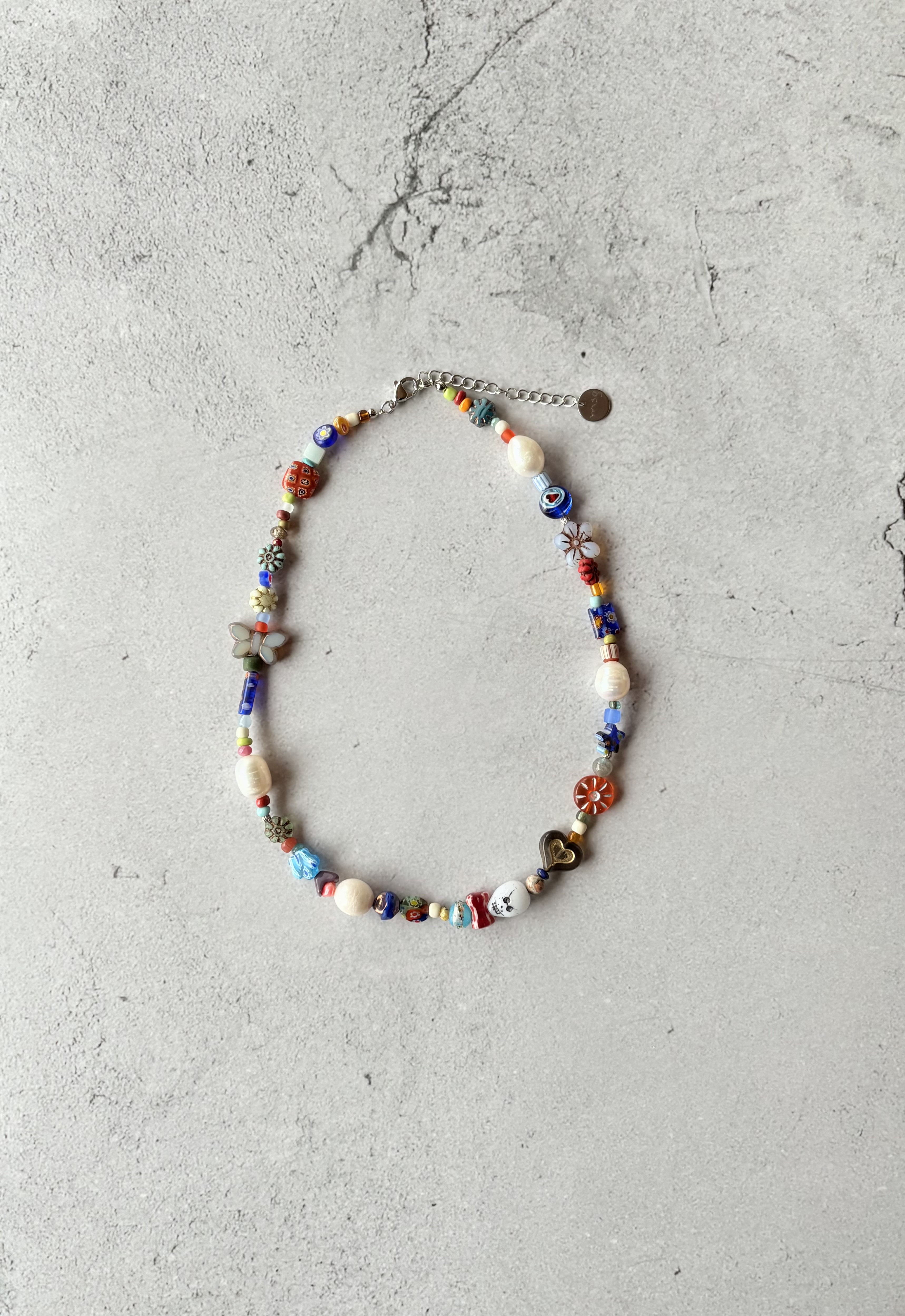 Bohemian Colorful Beads Necklace 〜skull&butterfly version