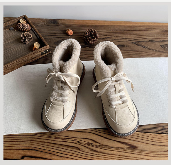 2025 年新作 裏起毛加厚 モコモコ防寒靴 ナチュラル森系ショートブーツ