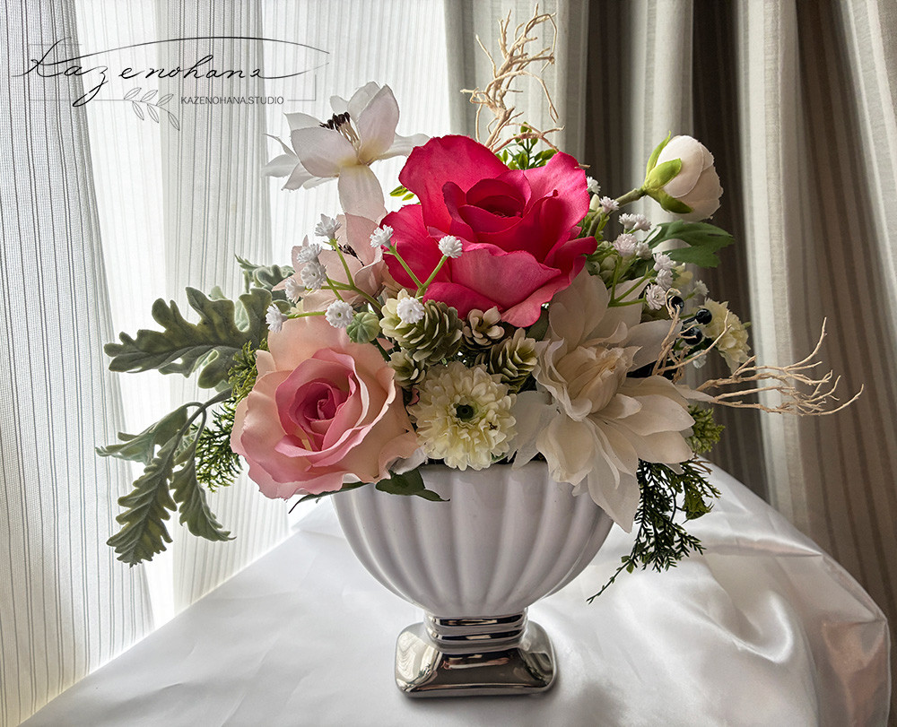 春待ちアレンジメント＊バラのコンポートアレンジメントM-1＊アーティシャルフラワー＊ギフト＊ひとめぼれ新作２０２６