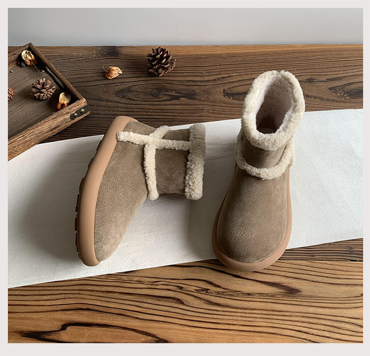 2025 冬季 スエード調 防滑 レトロ保温 ショートブーツ 防寒棉靴