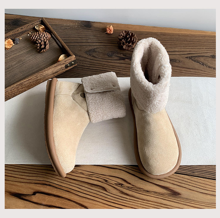 2025 冬新作 レトロスタイル 裏起毛防滑 保温ミドルブーツ レディース