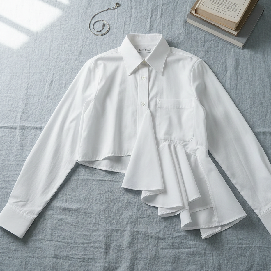 【古着リメイク】1点もの　ラッフルブラウス　ホワイト