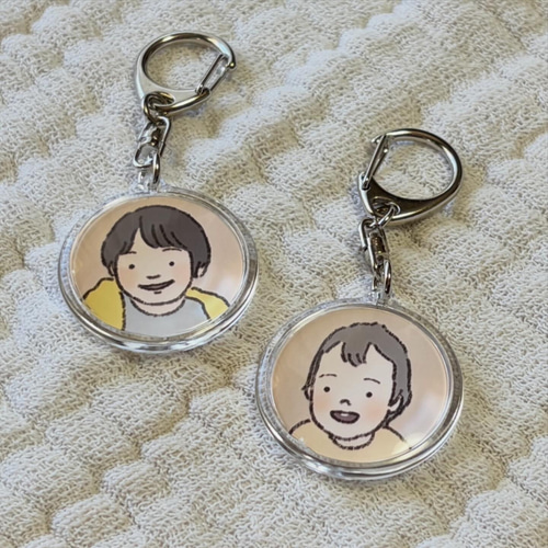 4名さま　2Lサイズ【似顔絵オーダー】キーホルダー 似顔絵入りキーホルダー|名前キーホルダー|ネームタグ|ネーム