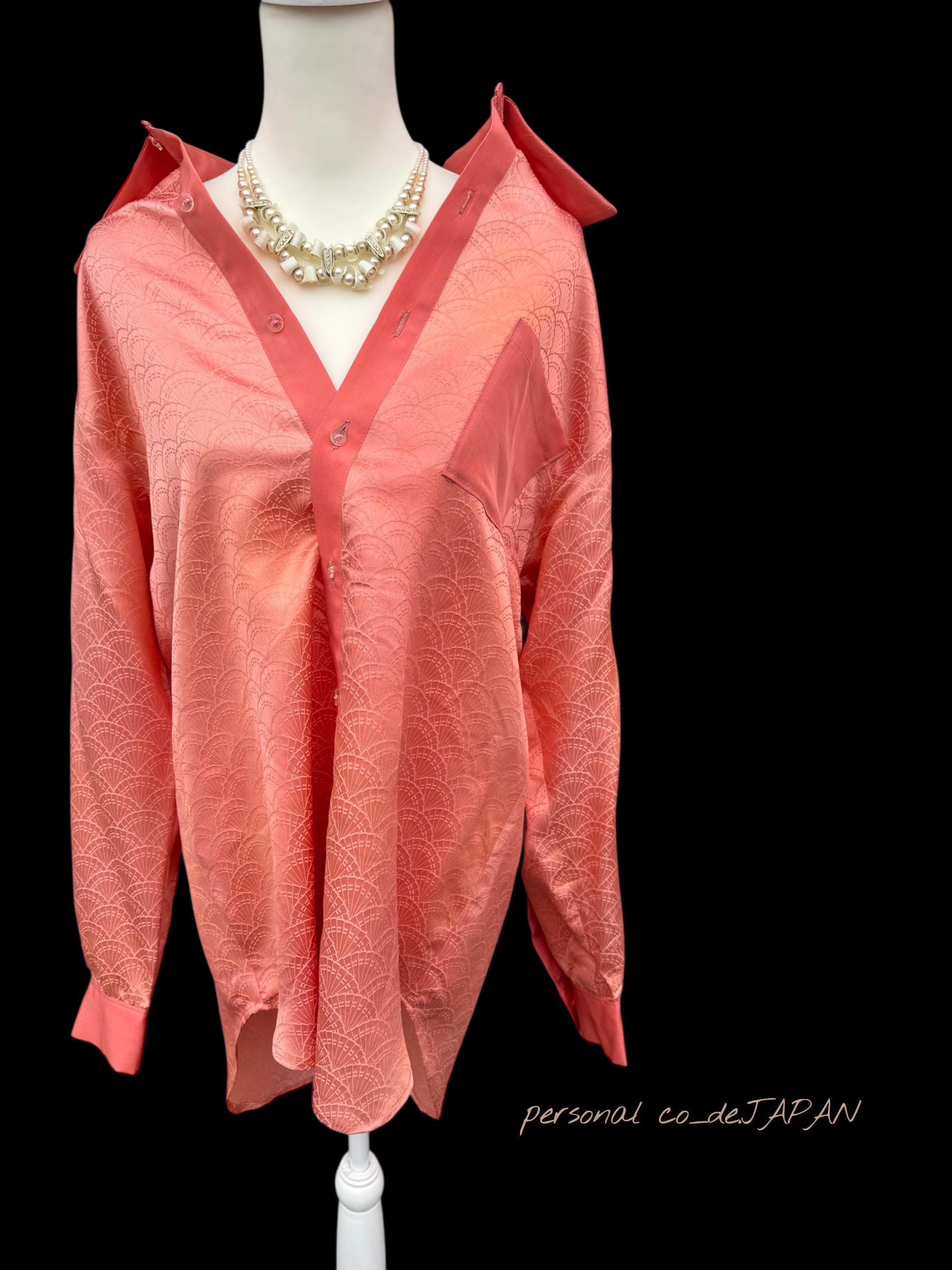 ご祈祷ロングシャツ【一点物】桃霞（ももがすみ）青海波が揺れる 着物リメイク