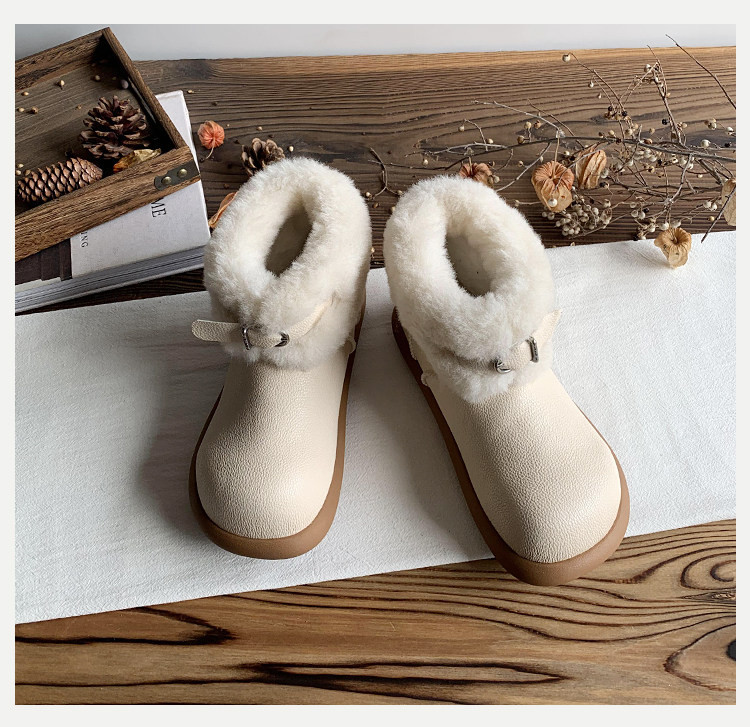 2025 年冬季モデル レディースホワイト 裏起毛加厚保温防滑仕様 ショートブーツ