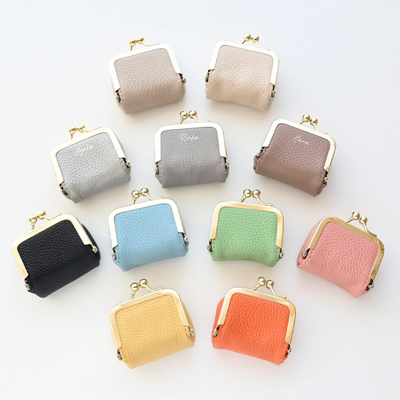 ボックス型 がま口 ミニミニ ポーチ 【 本革 ニュアンス 名入れ 】 浅型 アクセサリーケース 小物入れ HR72U 10枚目の画像