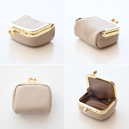 ボックス型 がま口 ミニミニ ポーチ 【 本革 ニュアンス 名入れ 】 浅