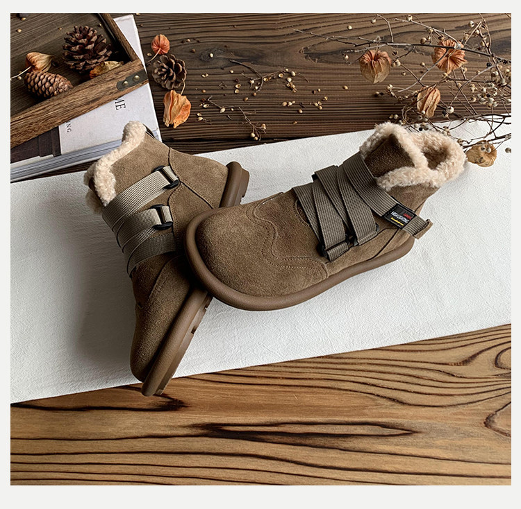 2025 冬新作 裏起毛加厚 スエード調本革 スノーショートブーツ