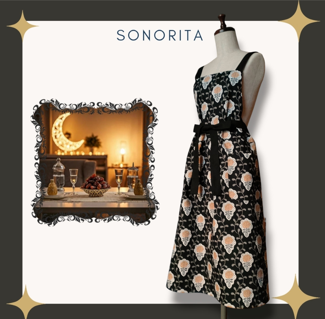 大人の北欧エレガンス　肩クロスエプロン【ブラック】