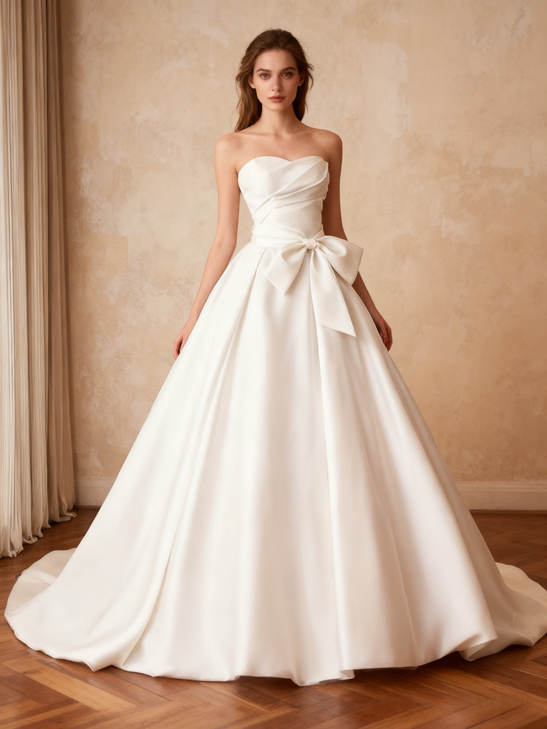 ウェディングドレス ベアトップ サッシュベルト ハンドドレープ エレガント 結婚式