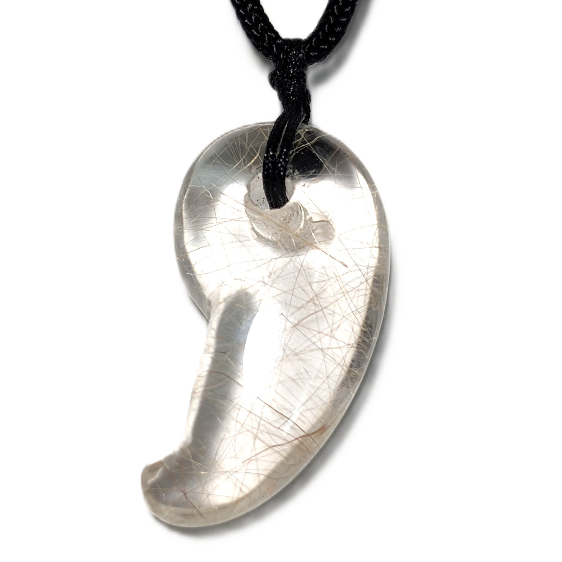 【無限に広がる金線の世界】ゴールドルチルクォーツ 勾玉 ネックレス 紐付き お守り 天然石 プレゼント 贈り物 ギフト