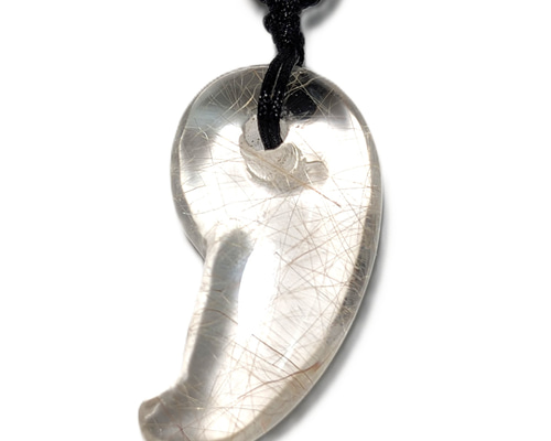 無限に広がる金線の世界】ゴールドルチルクォーツ 勾玉 ネックレス