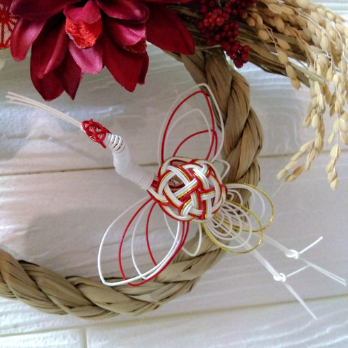 お正月 しめ縄 しめ飾り ダリア と 椿 紅白 鶴 しめ縄・しめ飾り Harry