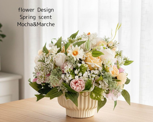 アーティフィシャルフラワー春色アレンジメント ピンクと白の花☆*:..。.:*☆ スプリングセレクト｜春待ちフラワーアレンジ ピンクローズの優しい