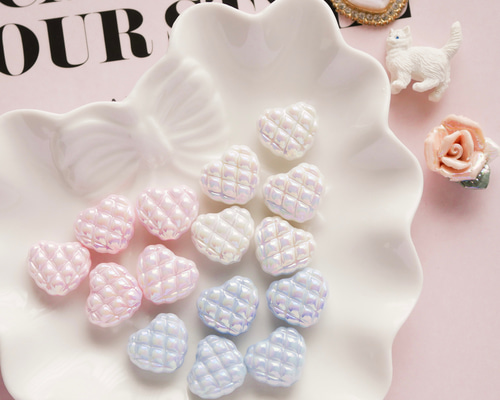 3colorSET》16mm・オーロラカラー・キルティングハート・アクリル